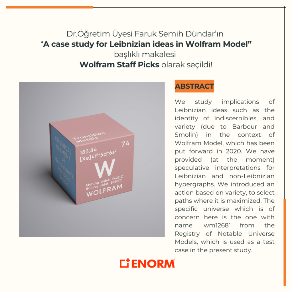 Dr. Öğretim Üyesi Faruk Semih Dündar'ın "A Case Study for Leibnizian Ideas in Wolfram Model" başlıklı makalesi, Wolfram Staff Picks olarak seçildi!